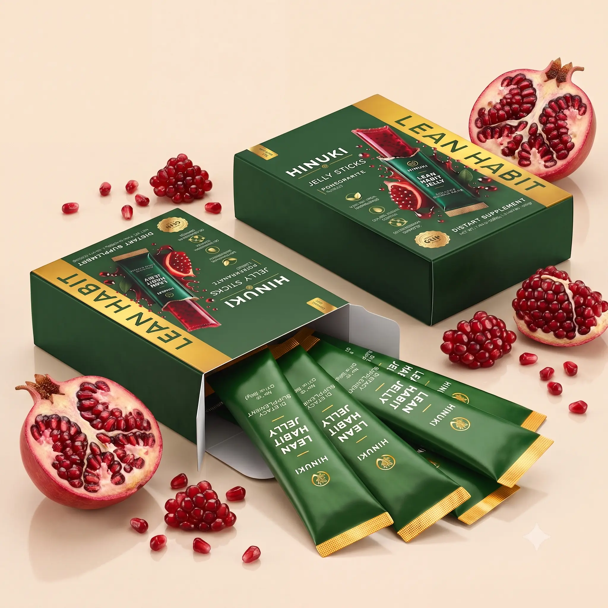 Hinuki Cutting Jelly Sticks 4-pack bundle — 40 daily pomegranate sachets, most popular option